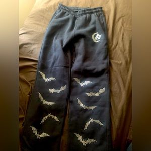 Black Rhinestone Graphic Baggy Sweatpants